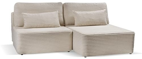 BETTSO - Amsterix Couch, Sofa mit Schlaffunktion - Ecksofa Links oder Rechts - Breite 213 cm - Liegefläche 213x150 cm - Schlafsofa, Schlafcouch für Wohnzimmer, Schlafsofa mit Bettkasten - Cord Beige
