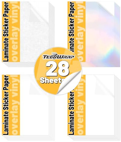 TECKWRAP Carta adesiva olografica trasparente per laminazione in vinile, 21 x 29,7 cm, formato A4, 28 fogli/confezione, per artigianato, scrapbooking, taglierine (arcobaleno, lucido, opaco, glitterato
