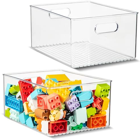 primebox 2 Pack Clear Plastic Organizer Bins with Handles for Home Organization. Storage Containers for Organizing Fridge, Freezer, Cabinet. Pantry, Great for Kitchen, Garage, Laundry Room. 10x8x5