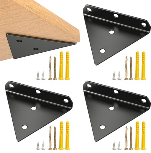 Rseuphiee 4 pezzi Staffe per Mensole Galleggianti, 80x100 mm Staffa a Parete Triangolari, Reggimensola a Scomparsa Con Viti, Supporto Mensola, Reggi Mensola per Soggiorno, Lbreria,Cucina(Nere)
