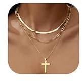 ADRAMATA 3Pcs Necklaces for Women Stackable 14K Gold Plated Necklaces Set Adjustable Pendant Necklace Cross/Coin/Heart Chain Necklaces Stainless Steel Necklace Chain Silver Gold Necklaces for Women