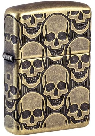 Zippo Sturmfeuerzeug - Skull, Antique Brass, MultiCut - Nachfüllbar - Wiederverwendbar - Windfestes Design - Geschenkbox - Made in USA