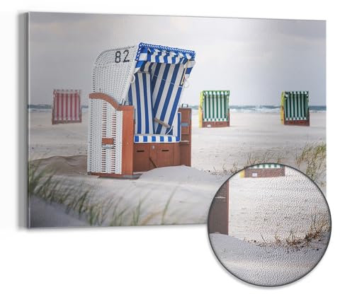 DEQORI Metall Magnettafel | 60x40 cm cm groß | Motiv Ostsee Strandkörbe | Whiteboard für alle Magnete | Magnetboard Wand-Tafel für Küche & Büro | Design Magnetwand Pinnwand magnetisch