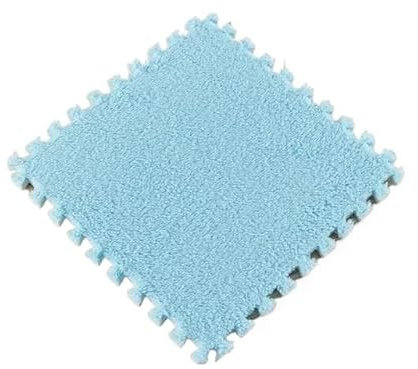 10Pcs Plush Bedroom Mat,EVA Foam Puzzles Interlock Floor Mats, Home Living Room Decor Carpets 30x30x0.6cm(Light Blue)
