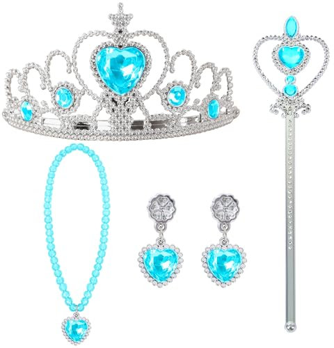 JOYIN Prinzessin Kostüme Zubehör,5-teiliges Set mit Pfirsichherz Krone, Zauberstab, Ring, Halskette, Ohrring für Geburtstage, Prinzessinnen-Kostümset Cosplay und Festivals