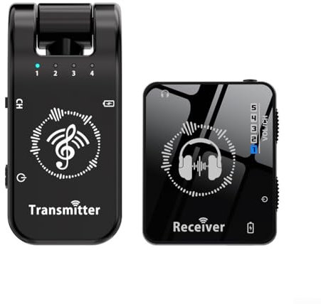 Hasaller 2.4GHz Wireless Monitor Headphones for Music Professionals Wireless in Ear Monitor System 2 Channel 2 Bodypack Monitoring with in Earphone Wireless Type for Stage or Studio