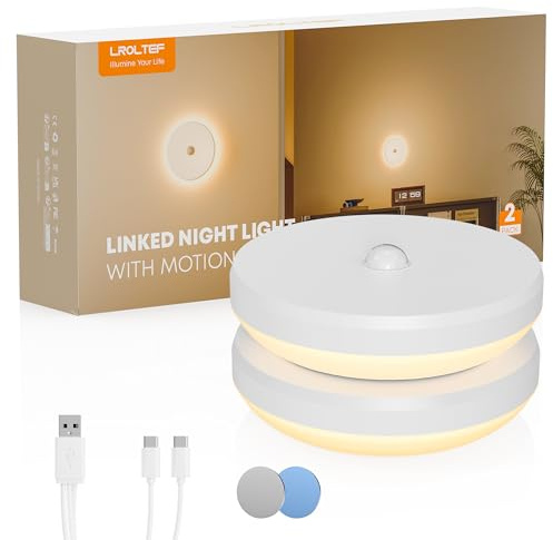 LROLTEF Nachtlicht Lampe für Kinder Baby - Aufladbar Night Light LED Treppenbeleuchtung - 3000K Nachtlampe Schlummerleuchten mit Verbindungsinduktion Bewegungsmelder für Kinderzimmer, Treppe | 2 Stück