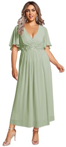 Ever-Pretty Women's Embellished Midi Evening Dress Ladies Short Sleeve line with Short Sleeve for Wedding Guest Dress Mint Green 20UK