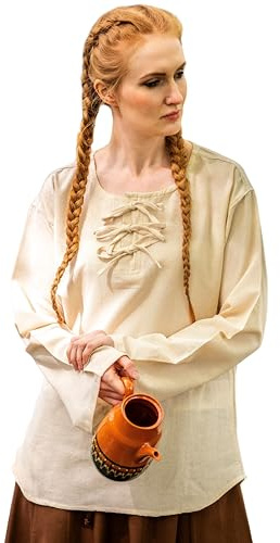Leonardo Carbone® Damen Bluse Tilda | Schnürung Vorderseite | Mittelalter Design | Karneval, Halloween, Cosplay, LARP, Tunika, Hemd, Oberteil, Kostüm | 100% Baumwolle Natur M