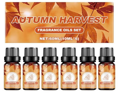 Olio Essenziale per Diffusori | Set di 6x10ml, Cannella, Menta Piperita, Vaniglia, Mirtillo Rosso, Cedro, Mela