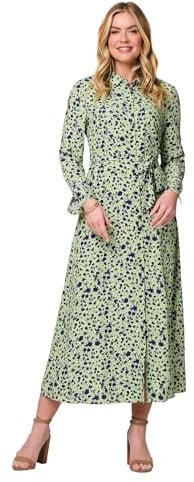 Izabel London Printed Long Sleeve Midi Shirt Dress for Women UK with a tie-up Waist, a Collar and Buttons.