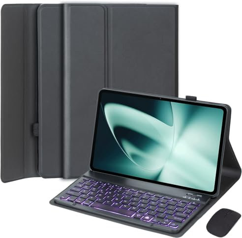 HEKUEUN Funda con Teclado para OnePlus Pad 11,6 Pulgadas 2023 con Ratón, Retroiluminación 7 Colores Teclado Bluetooth Español Ñ Desmontable, Funda Protectora Ultrafina Multiángulo