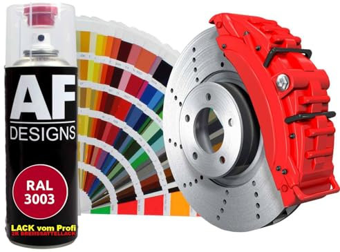 Alex Flittner Designs 2K Bremssattellack RAL Spraydose hitzebeständig 300° Bremssattelfarbe Hochwertiger Lack für Bremssättel, Bremsen und Autozubehör - 400 ml (RAL3003 RUBINROT)