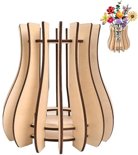 T TAKONE Vaso per fiori Lego, puzzle in legno, vaso di fiori per bouquet, può essere utilizzato per riporre rose Lego, girasole, narcisi, Lego (33 fori colore legno)