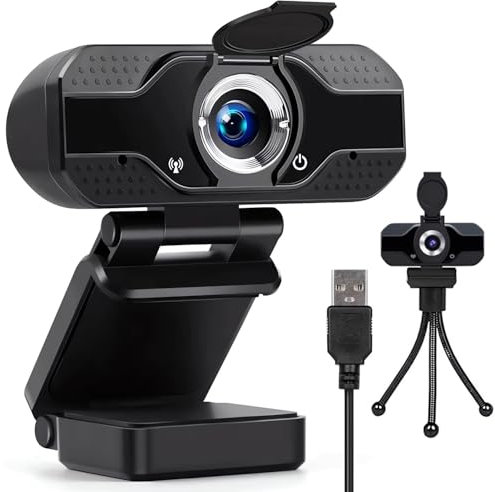 Webcam for PC with Microphone - 1080P FHD Webcams with Privacy Cover & Webcam Tripod Stand,Plug and Play USB Web Camera for Online Calling/Conferencing, Zoom/Skype/Facetime/YouTube, Laptop/Desktop