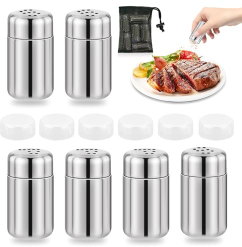 Bukuhlio 6 saleros pequeños, 5 ml, pequeños con tapa, acero inoxidable, mini salero para viajes, especias, camping