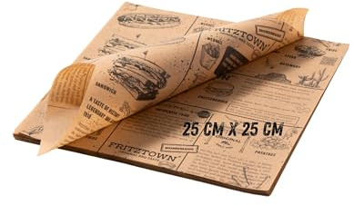 FRITZTOWN Deli Paper 25×25 cm 2000 Blatt | Unbeschichtetes Einschlagpapier & Burger Papier | Fettabweisendes Food Paper für Burger, Pommes, Sandwich, BBQ & Street Food
