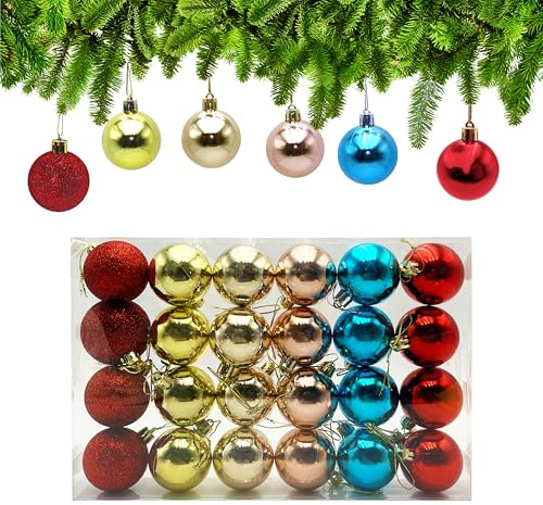 24tlg Weihnachtskugeln Bunt ∅ 5cm, Christbaumkugeln Bunt Plastik, Weihnachtsbaumkugeln mit Aufhänger, Christbaumschmuck für Drinnen & Draußen （8xRot & 4xGold/Silber/Rosa/Blau）