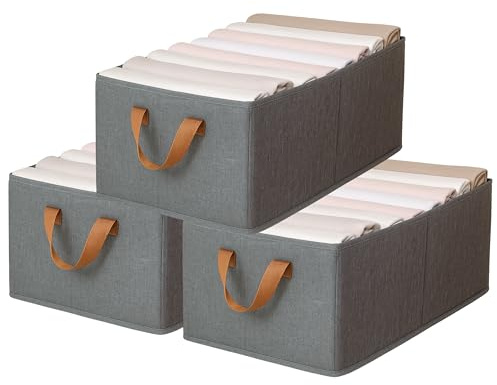 KATTAO Organizador Armario XL, Cajas Organizadoras para Ropa 46x28x20 cm | Cajas organizadoras grises, rígidas, apilables y plegables, con asas reforzadas y tejido transpirable para ordenar ropa