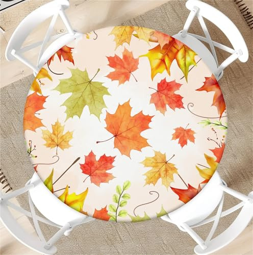 artslion Round Tablecloth with Elastic Band 44In-110cm Outdoor Garden Table Cloth with Autumn Maple Leaves Pattern Fits 38-42 Wide Tables