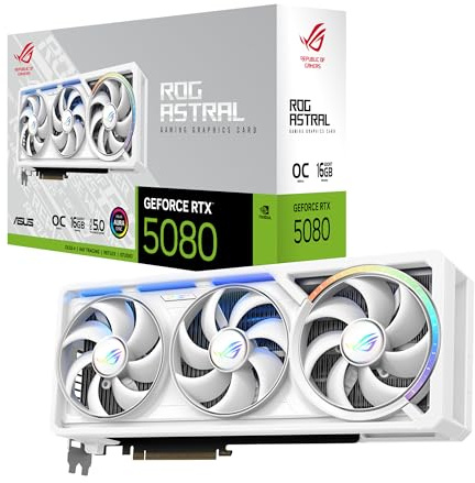 ASUS ROG Astral NVIDIA GeForce RTX™ 5080 16GB GDDR7 White OC Edition - Quad Fan Gaming Graphics Card Delivers Unparalleled Air Flow and Air Pressure for Optimal Performance - 3 Year Warranty