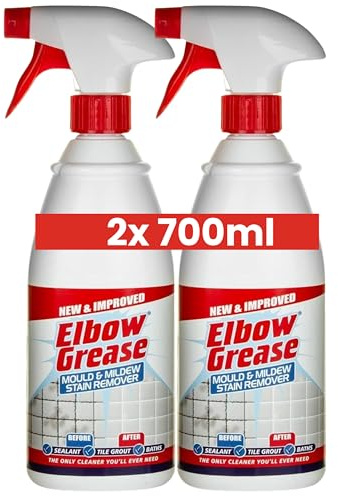 2x Elbow Grease Mould and Mildew Stain Remover Spray 700ml Powerful Bleach Cleaner for Bathrooms Kitchens Tiles and Outdoor Surfaces