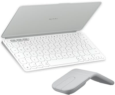 Logitech Keys-To-Go 2 and Mobi Fold, Slim Keyboard with Cover and Foldable Mouse, Light, Portable, Bluetooth, for Windows PC, Mac Android, Chromebook, iPad, UK QWERTY - Pale Grey & White