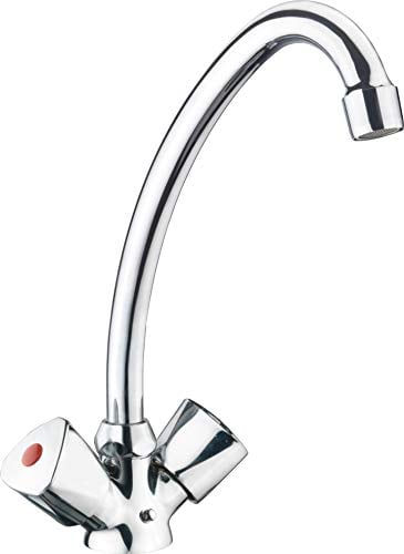 Cornat Spültisch-Zweigriffarmatur Lisa - Hochwertiger Messingkörper - verchromt - Hoher & schwenkbarer Auslauf / Hochdruck-Armatur / Küchenarmatur / Wasserhahn / LI5