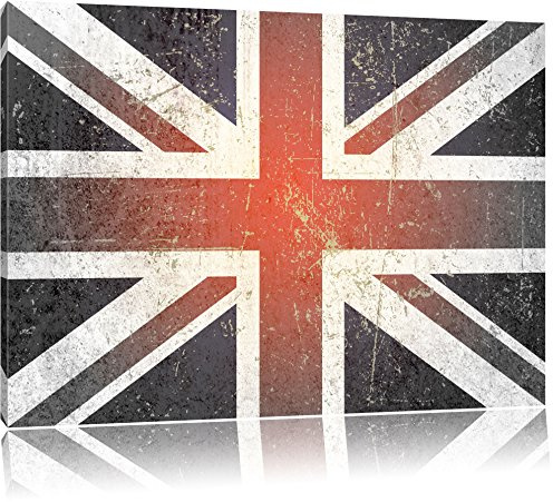 Pixxprint British Union Jack B&W, Größe: 120x80cm, Leinwandbild, fertig gespannt, Wandbild, Dekoration, Kunstdruck, kein Poster
