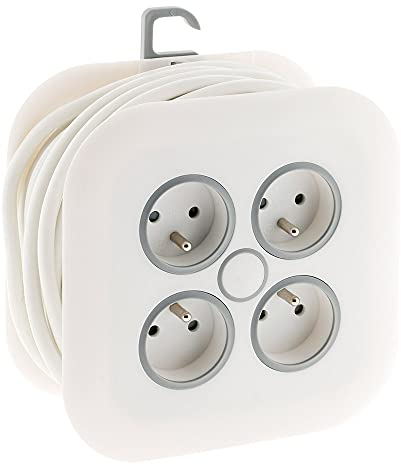 Zenitech - Enrollador doméstico 4x 16A 2P+T con clavija extraplana 3G1mm² - 7m Blanco