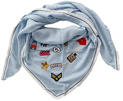 Mississhop 149 Damen Dreieckstuch Schal Sommer Frühling Tuch mit bunten Patches Fransen und pastell Farben von Zwillingsherz Babyblau