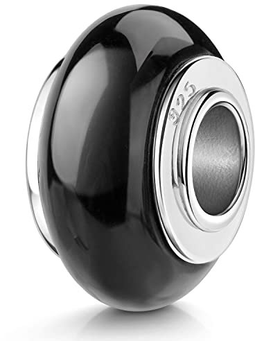 Materia Edelstein Bead Onyx Anhänger Silber 925 Damen Charms schwarz 400