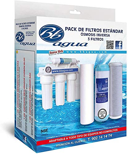 Bbagua Filtros ósmosis Inversa. Pack Compuesto por 1 de Sedimentos, GAC, 1 de Carbón Block, Blanco, 3 Unidad (Paquete de 1)