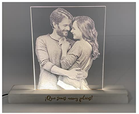 Lámpara Personalizada con tu Foto | Foto Central | Luz LED Incluida + Interruptor Táctil | Soporte de Madera Grabado | Ideal para Regalar a tus Amigos, Pareja y Familiares