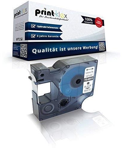 Print-Klex Schriftband kompatibel für Dymo D1 45013 MobileLabeler Labelpoint 100 150 200 250 300 350 Labelwriter 400Duo S0720530 12 mm 7 m black - white Beschriftungsband - Easy Light Serie