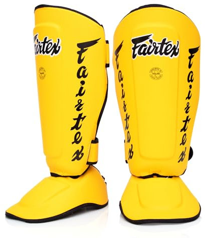 Paratibie Muay Thai Fairtex SP7 per Uomini, Donne, Bambini | Paratibie realizzate in pelle Syntek e sono premium, Leggere e Durevoli | Paratibia e protettore per il piede rimovibili