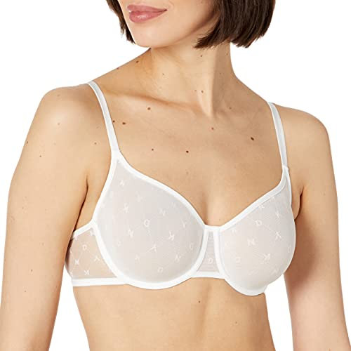 DKNY Women's Monogram Mesh Unlined Demi Bra, Opaque, Poplin White, 34A