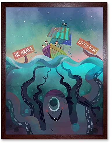 Wee Blue Coo Pirates Octopus Be Brave Art Print Framed Poster Wall Decor Kunstdruck Poster Wand-Dekor-12X16 Zoll