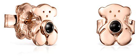 TOUS 18 Karat rosévergoldete Ohrringe auf Silber mit Onyxbär-Motiv, Druckknopf, feiner und spezieller Verschluss, Royal Sisy Collection