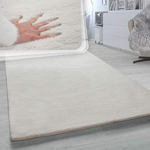 Paco Home Hochflor Teppich Für Wohnzimmer Softes Kaninchenfell Imitat Kunstfell In Beige, Grösse:Ø 160 cm Rund