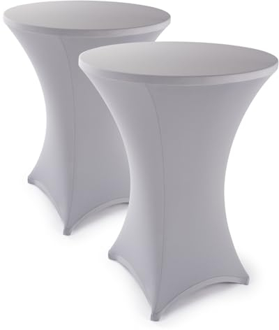 Blumtal 2er Set Stretch Stehtisch Hussen Bügelfrei - Oeko -TEX zertifizierte Tischhussen für Stehtische Ø 60 – 65 cm - Verstärkung im Fußbereich - waschmaschinengeeignet - Silbergrau