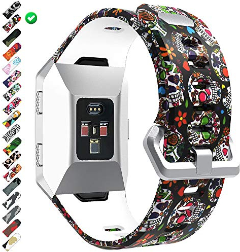 CharmingElf Ersatz-Armband für Fitbit Ionic, Silikon-Armband für Damen und Herren, kleines, großes magnetisches Zubehör für Ionic Smartwatch (A05 Skullcandy, 14 - 17 cm)