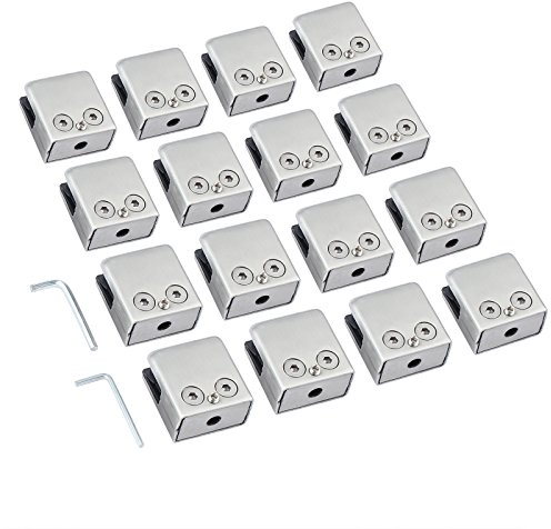 AUTOUTLET 16 abrazaderas de vidrio de 9/10 mm en acero inoxidable 304, fijación angular ajustable para espejo de pared, para barandilla de escalera de cerca de piscina