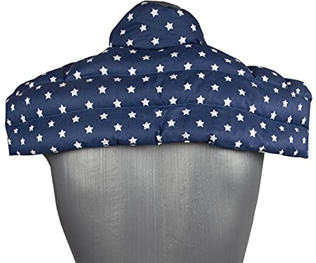Großes Schulter & Nackenkissen mit Kragen. Körnerkissen Wärmekissen für Mikrowelle und Backofen - Rapssamen-Nacken-Kissen, Rapssamenkissen, Sterne-blau