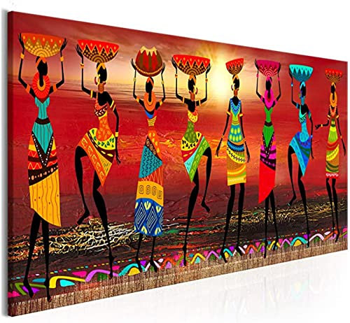 WZRY Tableau sur Toile Femmes Africaines Dansant - Affiche Colorée Images Tribales, Decoration Murale Abstrait Africain (50x150cm/20x59in)