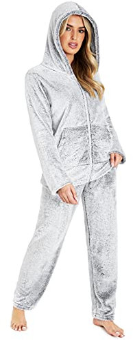 CityComfort Pigiama Donna, Pigiama Invernale Donna di Pile, Set con Felpa e Pantalone Morbido S - XL (DueToni Grigio, XL)