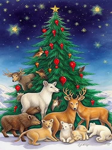 Ginfonr DIY Diamond Painting Zubehör Weihnachten Schnee Set Full, 5D Diamant Painting Christmas tree Elch Hase Bär Snow Bilder Kit Crystal Rhinestone Embroidery Decoration Für Home Wall Décor 30x40 cm