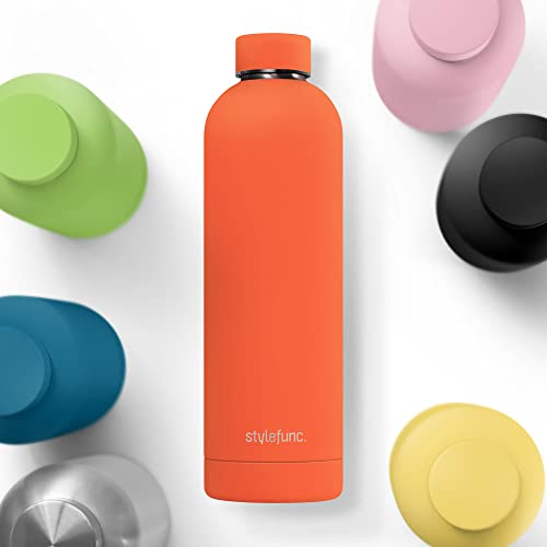 stylefunc.® Edelstahl Trinkflasche pure | 500ml 750ml & 1l auslaufsichere Thermosflasche | Kohlensäure geeignete Isolierflasche | isolierte Wasserflasche für Büro, Fahrrad, Sport & unterwegs