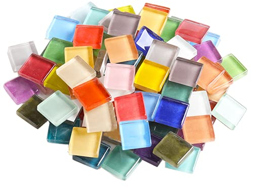 Glasmosaikfliesen Mosaiksteine 200g, Bulk-Quadrat Glassteine Glasfliesen, Glasstücke für Basteln, Haus Deko,1,5 x 1,5 cm(Panchromatisch)