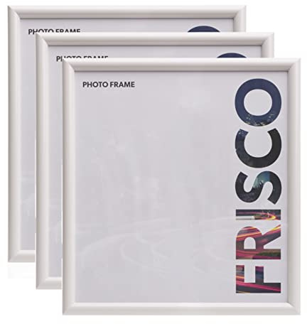 Kenro Frisco Plastic Picture Frames (Box of 3) - 10x10 Inch / 25x25cm Wall Hanging Stylish Photo Frame with Acrylic Front - White